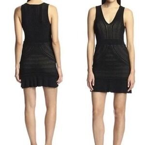 Ronny Kobo Dress Womens Medium Jodi Pointelle Mini Black Knit Stretch Sleeveless